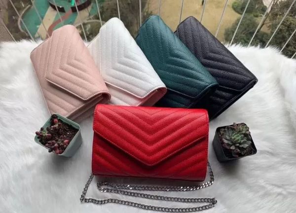 

genuine leather handbag comes woc chain bag women luxurys fashion designers bags female clutch classic girl handbags dust bags, Black;red