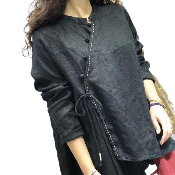 

women's blouses & shirts spring autumn arts style women long sleeve loose shirt vintage button solid cotton linen plus size blusa femin, White