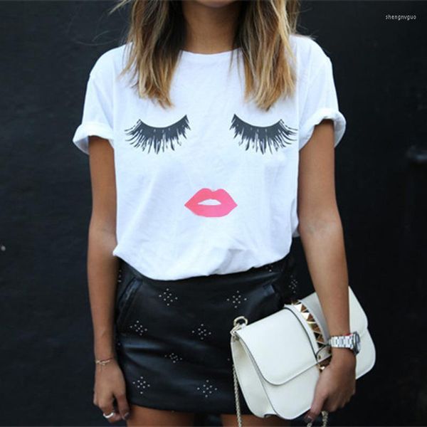 Wimpern Damen T-Shirt Mascara Makeup Lippen Blush Tumblr Vouge Top T-Shirt T-Shirt