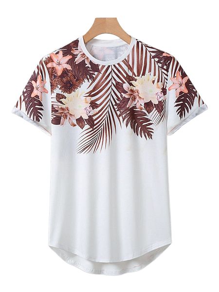 

men tropical & floral print tee a6q3#, White;black