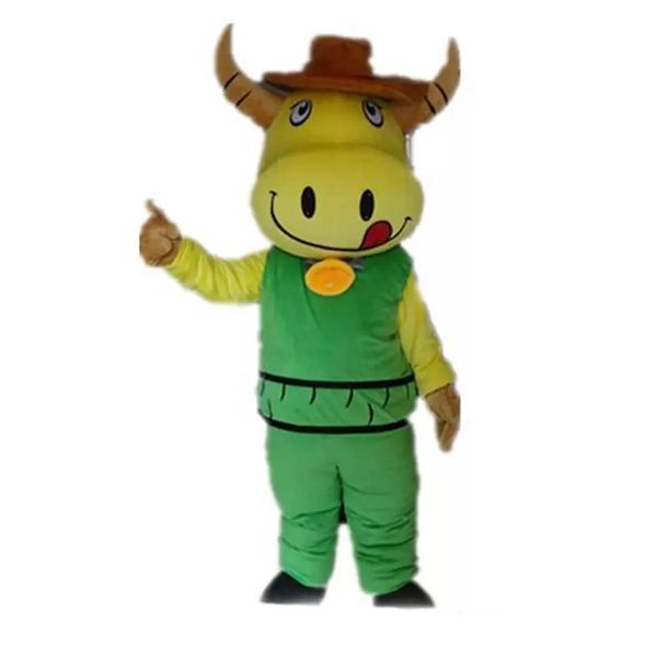 Costume della mascotte del bestiame giallo di performance sul palco Halloween Christmas Fancy Party Personaggio dei cartoni animati Outfit Suit Adult Women Men Dress Carnival Unisex Adults