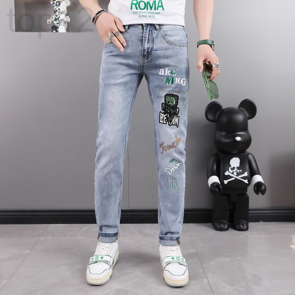 

men's jeans designer 2022 summer men's jeans small foot slim fit trend korean casual pants elastic thin long vgvu, Blue