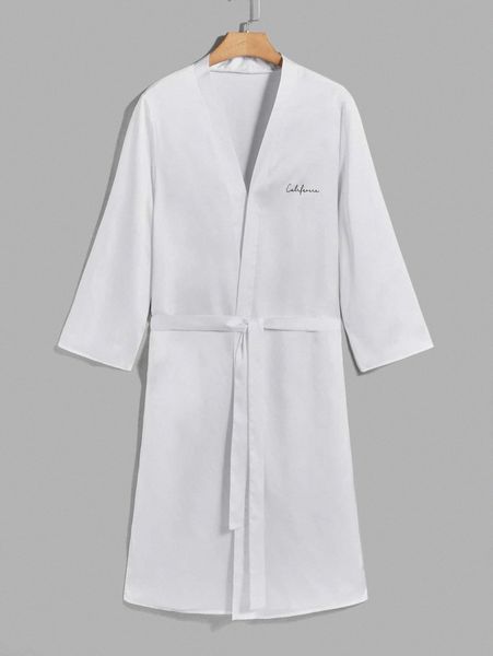

men letter graphic belted sleep robe l8x0#, Black;brown