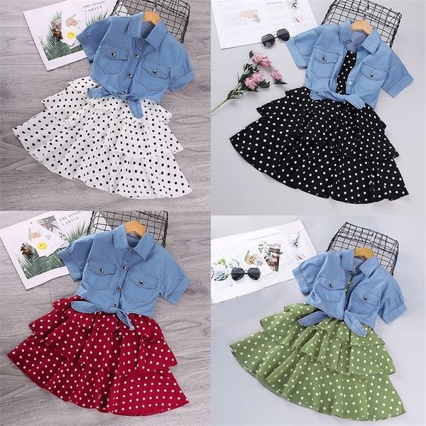

girls outfit set summer kids dress suits teenage dot sling girls clothing robe fille enfant 4-8-12 years old ensemble fille 220509, White
