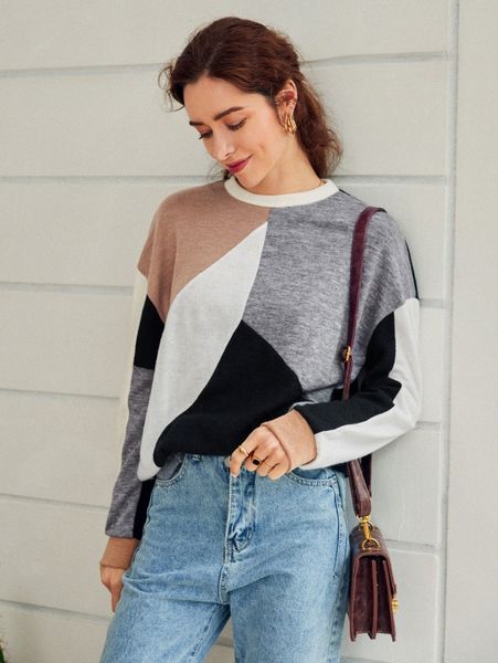 

simplee drop shoulder color block sweater a9gm#, White;black