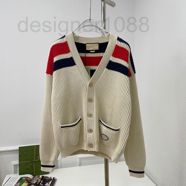 

women's sweaters designer correct version g family 22ss double gv collar contrast stripe knitted cardigan coat men's and women&#03, White;black