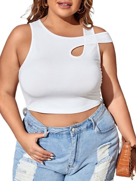 

plus cut out asymmetrical neck crop e5d1#, Black