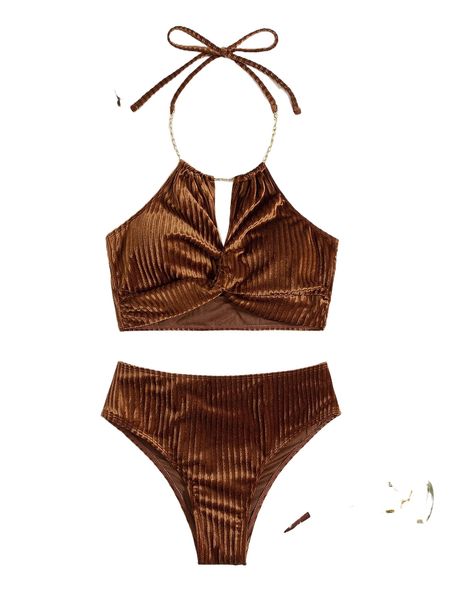 

plain velvet halter bikini swimsuit q0kr#, White;black