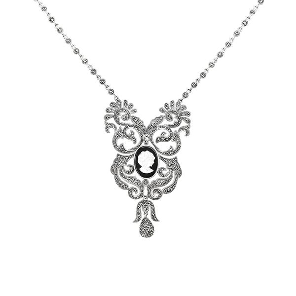Halskette 925 Sterling Silber Palace Herrlicher Stil Perlmutt-Solitär-Anhänger-Halsketten für Frauen Markasit-Schmuckzubehör