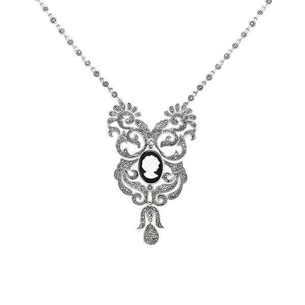 Collana in argento sterling 925 Palazzo splendido stile Madreperla Solitario Collane con ciondolo per donna Accessori per gioielli Marcasite