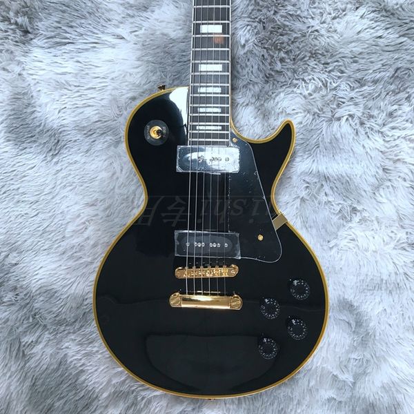 

2021 electric guitar,solid mahogany body black color, china custom shop made two piece p90 pickups