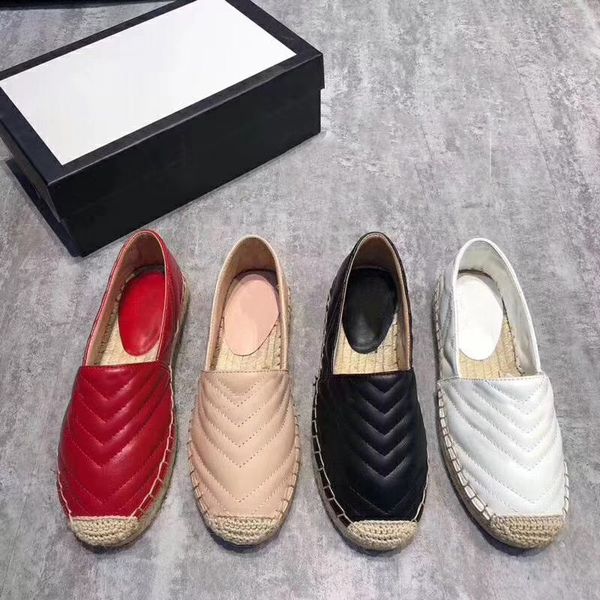 2022 Mulheres Jacquard Espadrille Designer Flat Sapatos de Couro Espadrilles Locais Sapatos de Lona Moda Senhora Meninas Verão Branco Calfskin Sapatos Casuais com Caixa No36