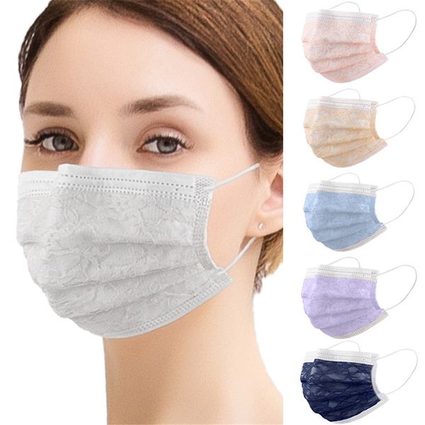 

lace mesh disposable face masks breathable 4-ply non-woven cup dust masks with elastic earloop for adults