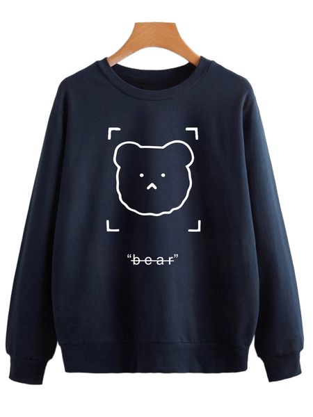 

cartoon graphic drop shoulder pullover e63k#, Black