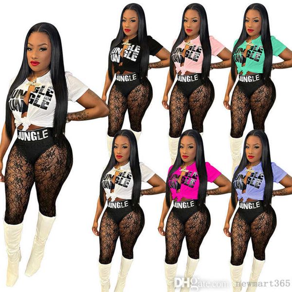 

2022 designer womens tracksuits irregular split letter printed two piece pants set t-shirt lace perspective sheer yoga pants outfits, Gray