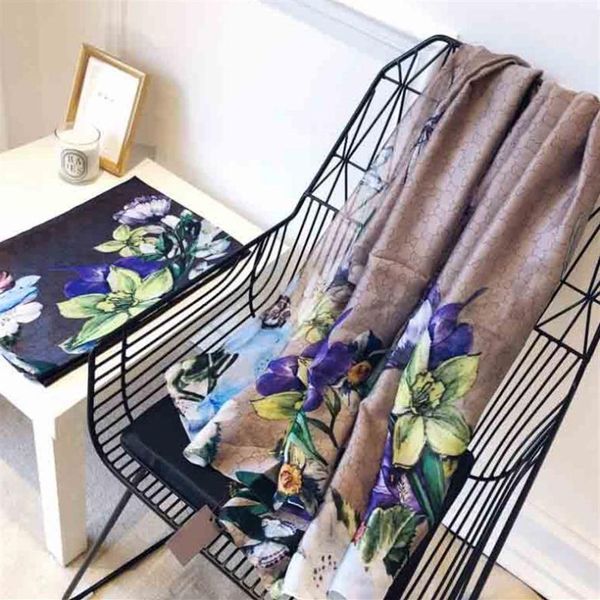 

2021 classic spring/summer scarves 180-90cm travel fashion flower scarves for men and women287s, Blue;gray
