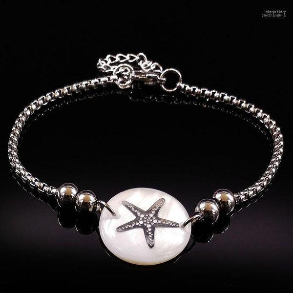 

starfish stainless steel women silver color shell bracelets bangles jewelry bracciali donna b17951s05 link inte22link chain, Black