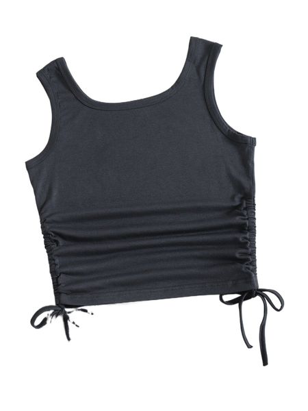 

drawstring side crop tank 65kz#, White