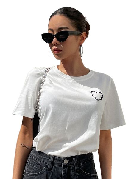 

dazy letter embroidered round neck tee u6aw#, White
