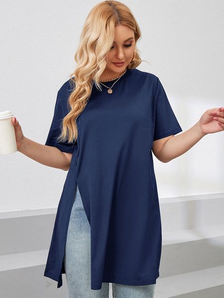 

plus split hem tee e2jz#, Black