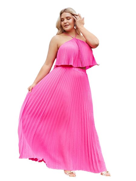 

plus pleated crop cami & skirt w0in#, Black