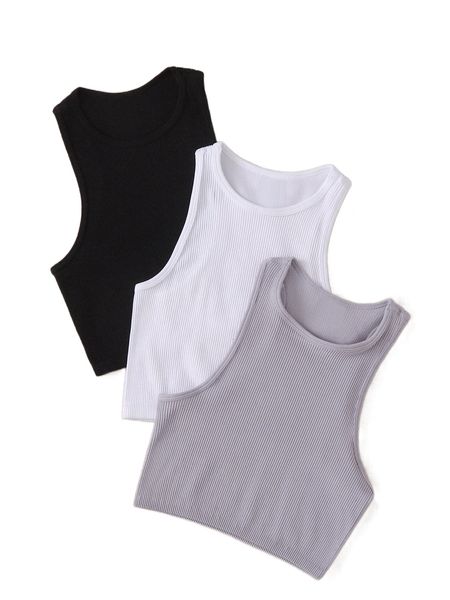 

3pcs rib-knit sports tank 41zt#, Gray