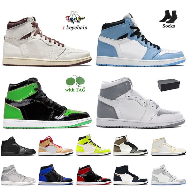 

authentic fashion 1 high og basketball shoes for women mens with box jumpman 1s a ma maniere university blue patent green bred stealth dark