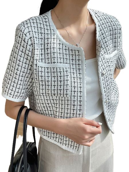 

dazy plaid print pocket patched blouse 933f#, White