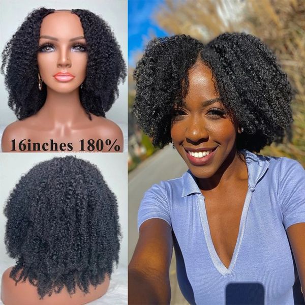 V u parte peruca 100% humano sem deixar de fora de fora as perucas cacheadas afro brasileiras para mulheres negras sem cola vs peças enroladas