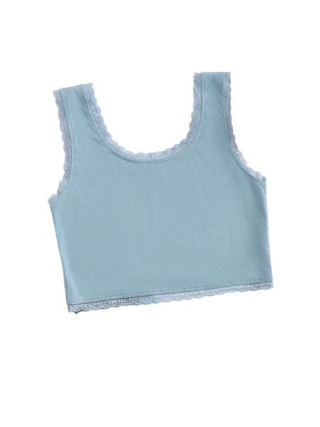 

rib-knit lace edge cropped tank l4bn#, White