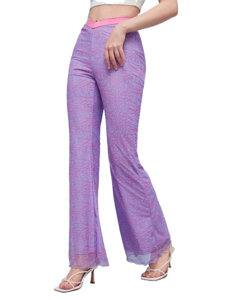 

x kara whiting allover print contrast waist flare leg pants j70p#, Black;white