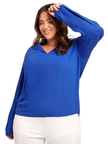 

evolu plus solid drop shoulder blouse a5pp#, Black