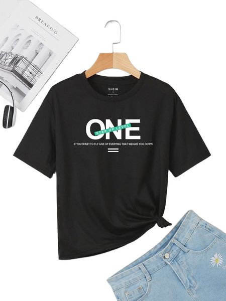 

slogan graphic crew neck tee 16f4#, White