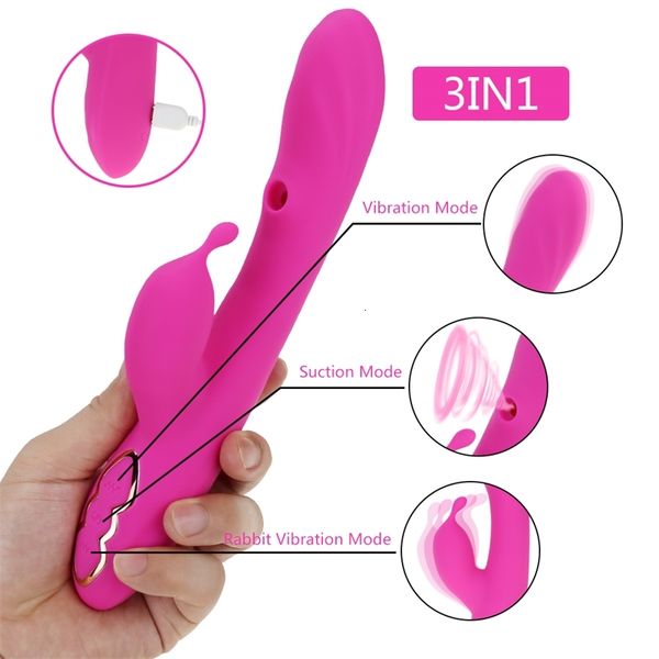 Sexspielzeug-Massagegerät Glo, edler Look, realistischer Dildo, 3-in-1, weicher Doppelkopf, Spielzeug für Erwachsene, Muschi, Klitoris, G-Punkt, Saugen, Vibrator, Masturbation