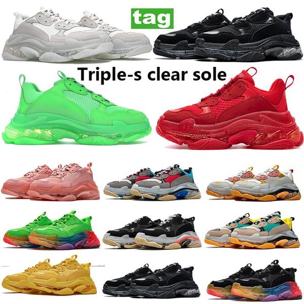 

fashion paris black casual shoes triple -s clear sole dust pink grey red metallic silver party men women shoe volt flax sneakers