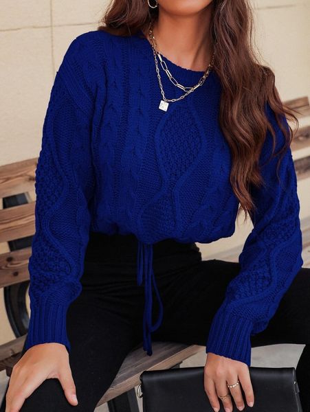 

cable knit drawstring detail sweater 57ra#, White;black