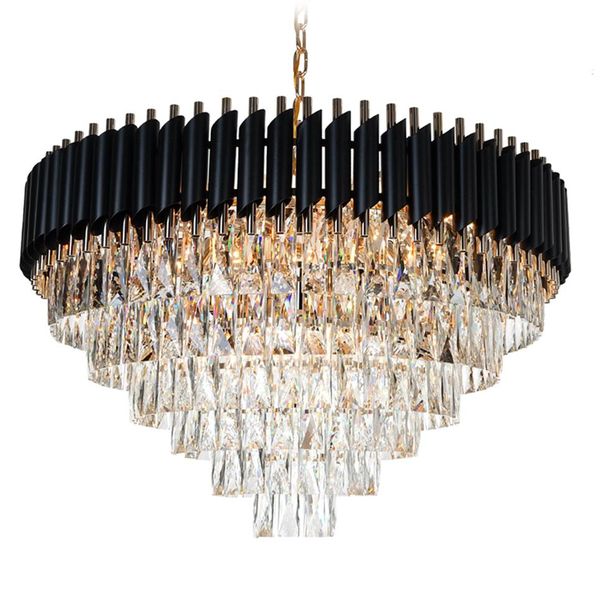 

crystal chandelier modern round hanging lustre elegant black crystal suspension lamp for living room hall foyer213s