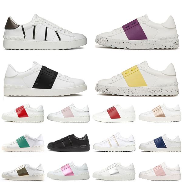 

luxurys designers calfskin open sneaker with metallic casual shoes platform triple black pink white navy bule womens sports sneakers size 46