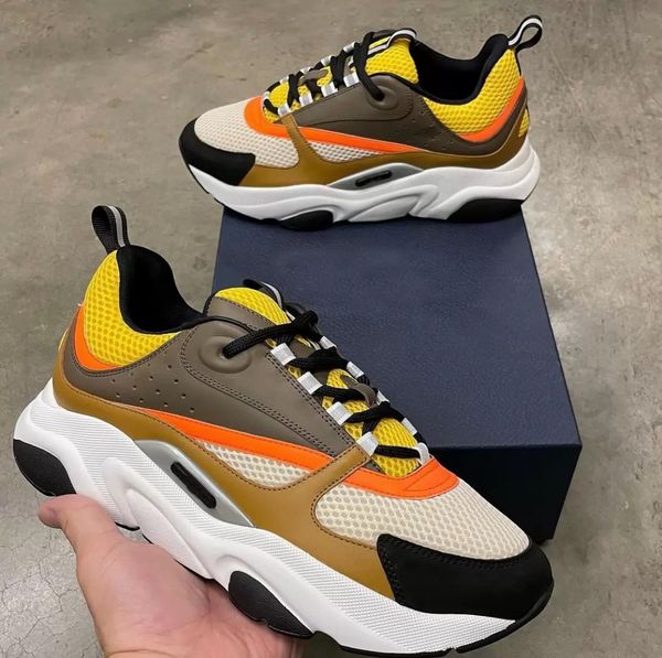 

luxury famous brands b22 sneaker shoes men comfort mesh leather rubber sole skateboard walking technical casual sports eu 38-47 box, Black
