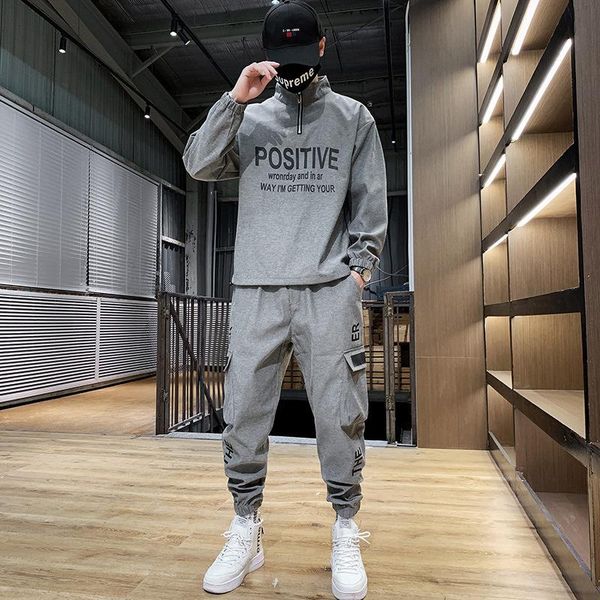 

men's tracksuits men's tracksuits two-piece set mentooling sportswear suit male autumn 2022 trend leisure chao brand jacket pants, Gray
