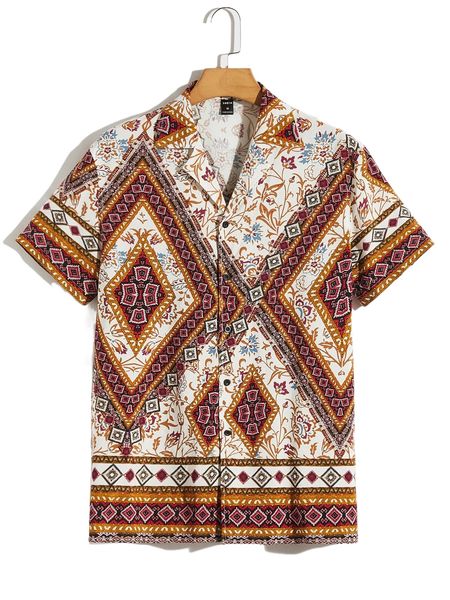 

men geo & floral print shirt z1gp#, White;black