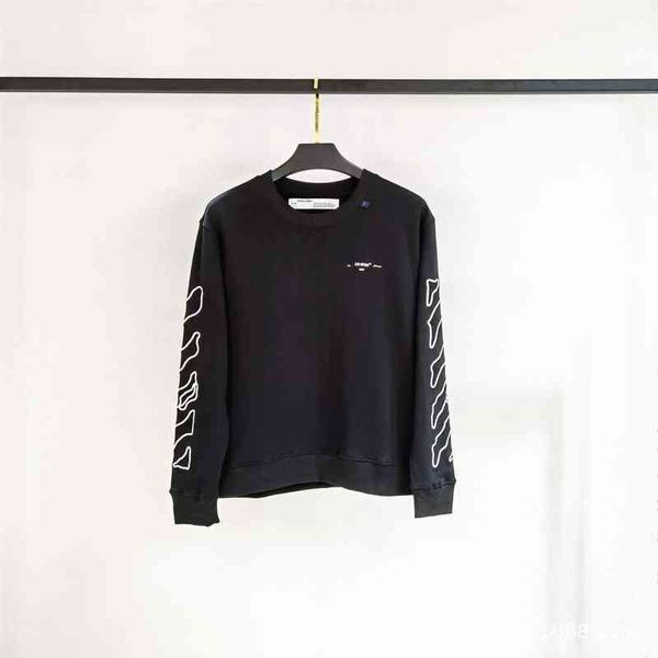 

factory online export brand new sweater autumn winter off back curve classic arrow embroidery men's women's round neck, Black
