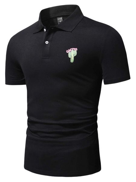 

men cactus print half button polo shirt k13a#, White;black