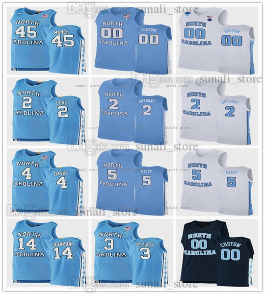 2022 NCAA College 45 Maillots de basket-ball Brady Manek North Carolina Tar Heels 2 Caleb Love 5 Armando Bacot 1 Leaky Black 4 R.J. Davis 14 Puff Johnson 3 Dontrez Styles Sports