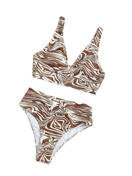 

fluid pattern high waisted bikini swimsuit b1g7#, White;black