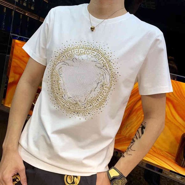 

brand designer t shirt medusa short sleeve men's embroidered drill couple cotton slim round neck large vasaki women's short sleeve, White;black