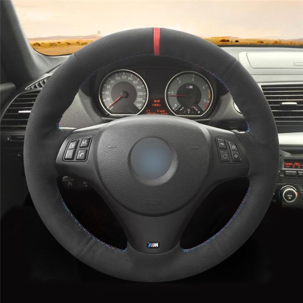 Coprivolante in pelle scamosciata nera Cucito a mano di alta qualità Copriauto con indicatore rosso per M Sport M3 E90 E91 E92 E93 E87 E81 E82 E88 X1 E84Steering C