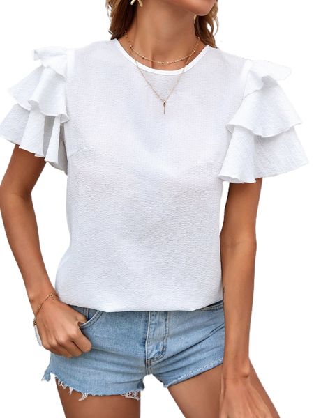 

keyhole back layered sleeve solid y9nu#, White