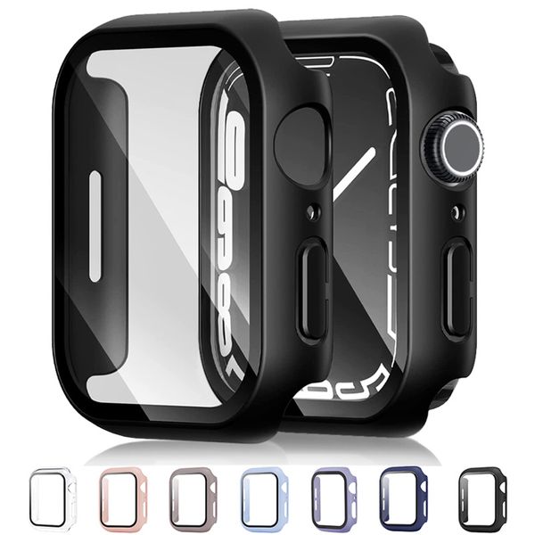 Cases With Glass Screen Films For Apple Watch Serie 7 6 5 4 3 2 1 SE 45mm 41mm iWatch Case 44mm 40mm 38mm 42mm Bumper Screen Protector Coverage