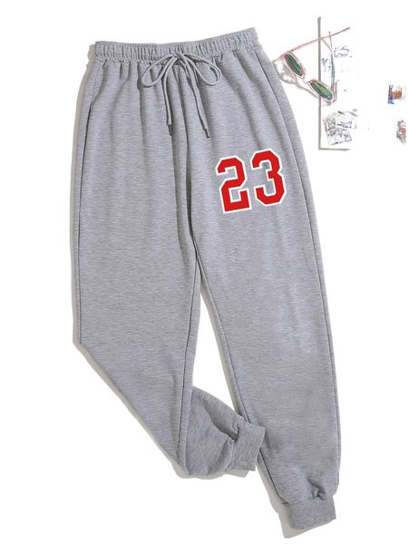 

number print drawstring waist sweatpants v0gc#, Black;white